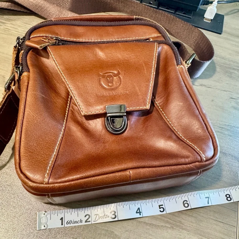 Brown Leather Messenger Bag for Men Bullcaptain